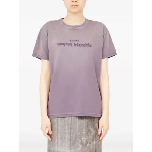 Maison Margiela , Purple T-shirts and Polos with Reverse Embroidery ,Purple female, Sizes: