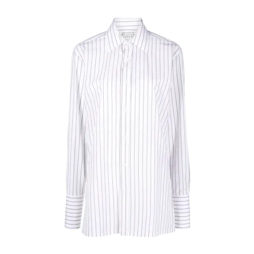 Maison Margiela , Striped Cotton Shirt with Classic Collar ,White female, Sizes: