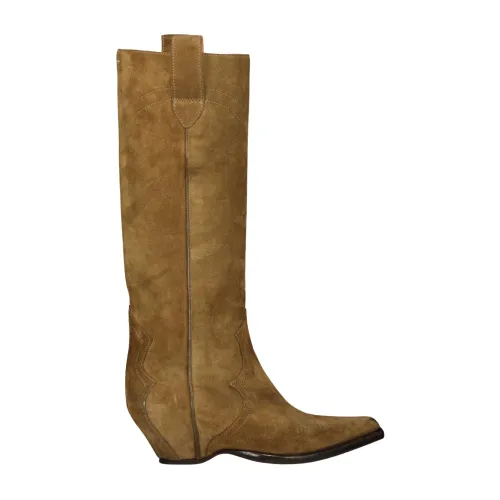 Maison Margiela , Suede Knee-High Cowboy Boots ,Brown female, Sizes: