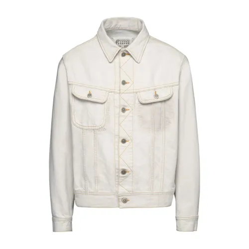 Maison Margiela , White Cotton Jacket with Classic Collar ,White male, Sizes: