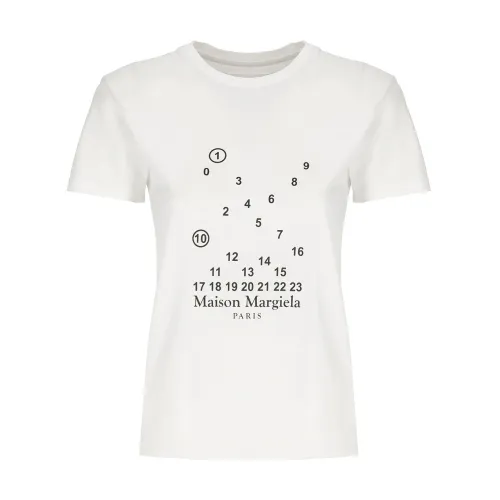 Maison Margiela , White Cotton T-shirt with Iconic Logo ,White female, Sizes: