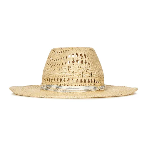 Maison Michel , Beige Wide Brim Straw Hat with Pearl Chain ,Beige female, Sizes: