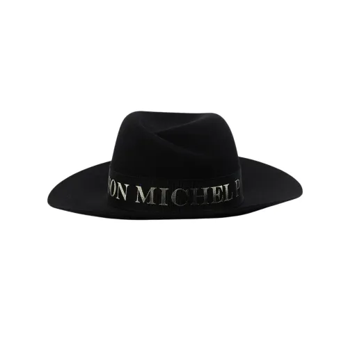 Maison Michel , Black Fedora Hat with Logoed Band ,Black female, Sizes: