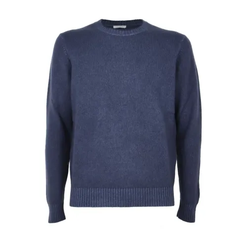Malo , Round Neck Knitwear Cashmere Dyed ,Blue male, Sizes: