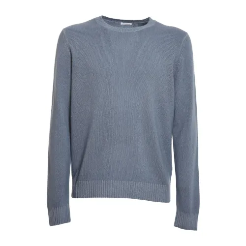 Malo , Round Neck Knitwear Cashmere Dyed ,Blue male, Sizes: