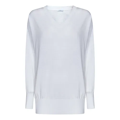 Malo , White Ribbed V-Neck Sweater ,White female, Sizes: