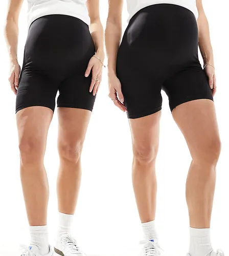 Mamalicious Maternity 2 pack over the bump support shorts in black