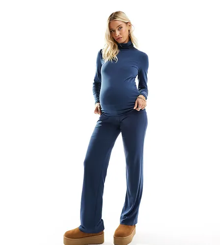 Mamalicious Maternity long sleeve roll neck top co-ord in navy-Blue