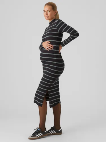 Mamalicious Mia Stripe Bodycon Maternity Dress, Black/Dark Forest - Black/Dark Forest - Female