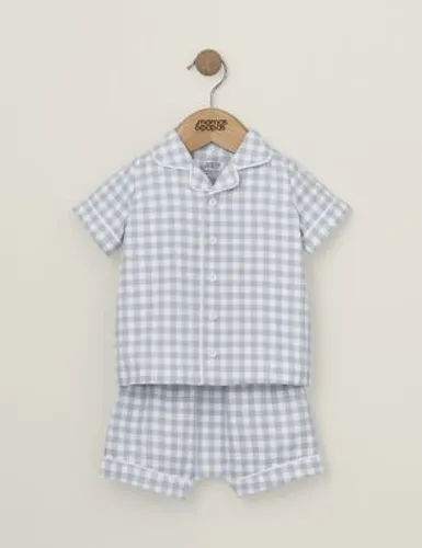 Mamas & Papas Newborn Boys Pure Cotton Gingham Pyjama Set (3 Mths - 3 Yrs) - 3-6 M - Blue, Blue