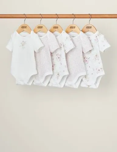 Mamas & Papas Newborn Girls 5pk Pure Cotton Floral Bodysuits (7lbs-2 Yrs) - 12-18 - Pink, Pink