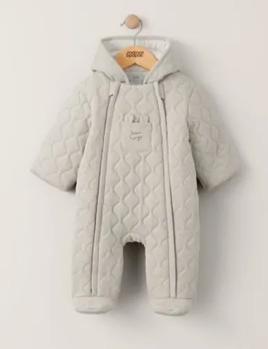 Mamas & Papas Pure Cotton Quilted Hooded Pramsuit (7lbs-12 Mths) - 0-3 M - Brown, Brown