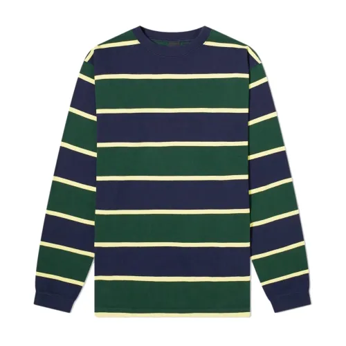 Manastash , Manastash Long Sleeve Rugby Stripe T-Shirt Navy Green ,Green male, Sizes: