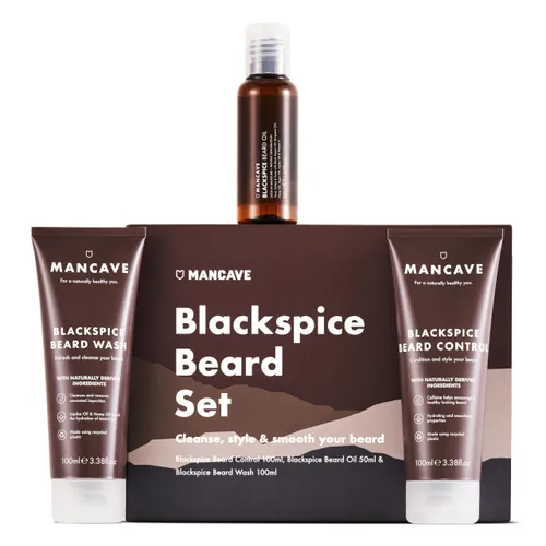 ManCave Blackspice Beard Gift Set with 3 Beard Grooming