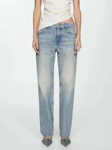 Mango Aila Straight Low Waist Jeans, Open Blue - Open Blue - Female