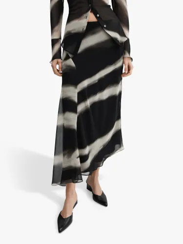 Mango Allegra Abstract Stripe Asymmetric Maxi Skirt, Black/Cream - Black/Cream - Female