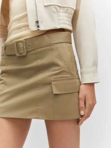 Mango Angel Belted Mini Skirt, Medium Brown - Medium Brown - Female