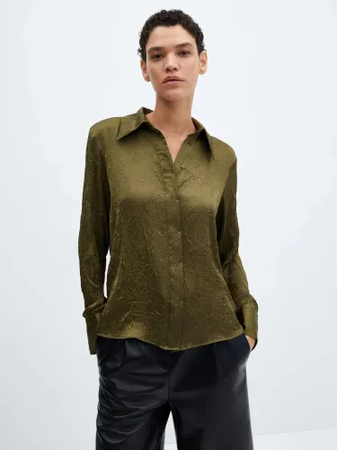 Mango Arru Satin Textured Shirt, Green - Green - Female