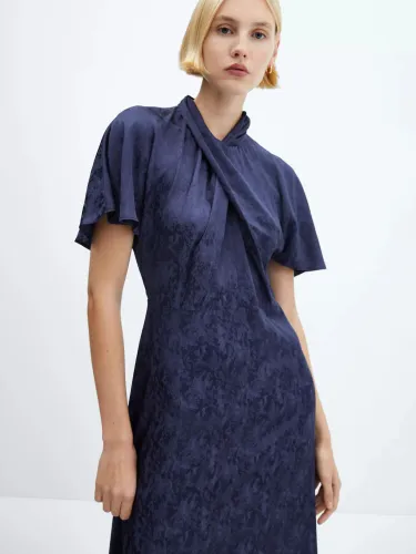 Mango Astrid Cross Neck Jacquard Midi Dress, Medium Blue - Medium Blue - Female