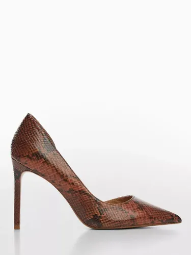 Mango Audrey Snakeskin Effect Pointed Toe Court Shoes, Brown - Brown - Female