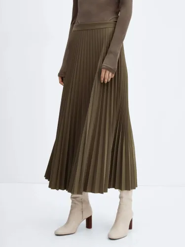 Mango Camila Pleated Midi Skirt, Khaki - Khaki - Female