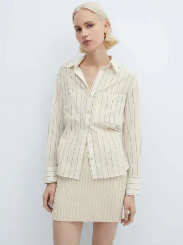 Mango Caroline Pocket Striped Shirt, Natural White - Natural White - Female