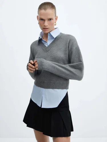 Mango Chiara Combined Shirt and Jumper, Medium Grey - Medium Grey - Female