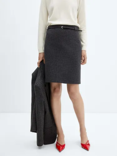 Mango Cintu Houndstooth Skirt, Grey - Grey - Female