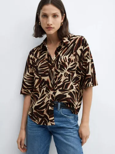 Mango Claudie Short Sleeve Shirt, Light Beige/Brown - Light Beige/Brown - Female