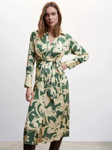Mango Curve Floral Jacquard Midi Shirt Dress, Green - Green - Female