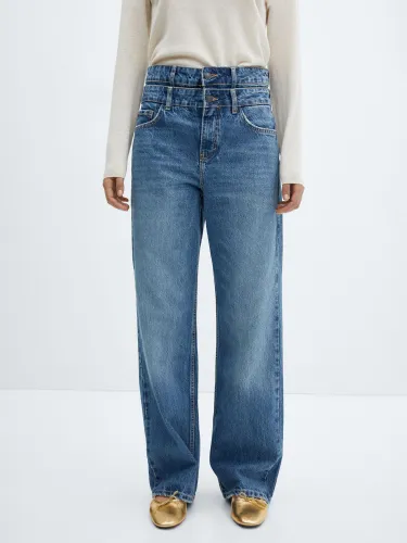 Mango Doro Double Waist Straight Jeans, Open Blue - Open Blue - Female