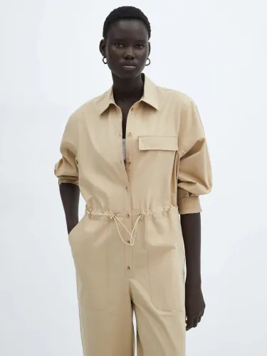 Mango Factory Buttoned Long Jumpsuit, Medium Brown - Medium Brown - Female