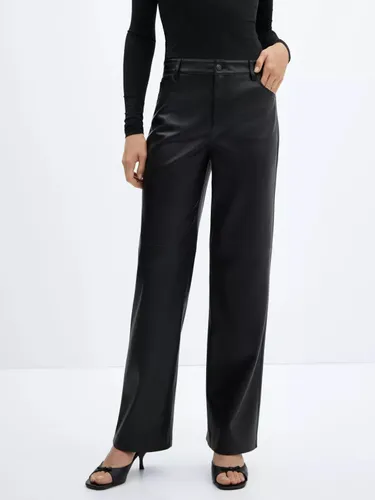 Mango Faux Leather High Waist Trousers, Black - Black - Female