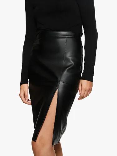 Mango Faux Leather Pencil Knee Length Skirt - Black - Female