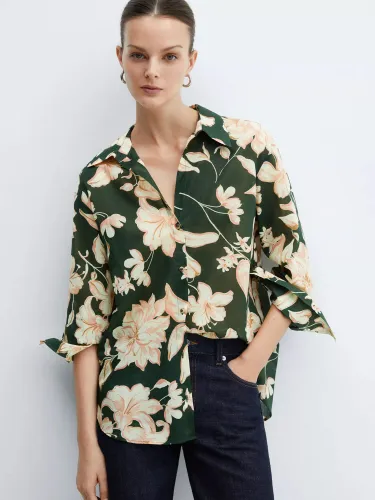 Mango Floral Print Shirt, Green - Green - Female