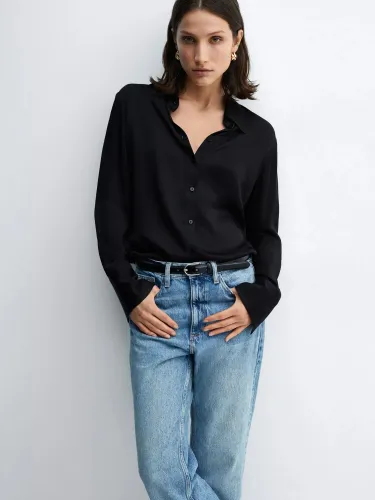 Mango Ideale Satin Shirt, Black - Black - Female