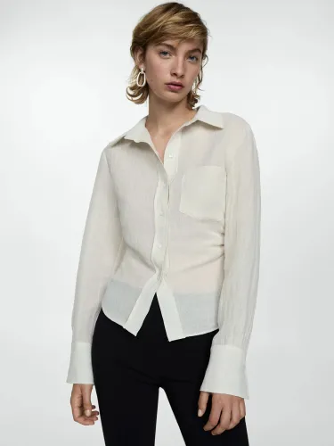 Mango Joans Linen Blend Draped Shirt, Off White - Off White - Female