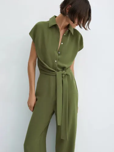 Mango Juani Tie Waist Jumpsuit, Green - Green - Female