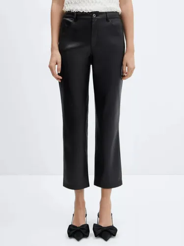 Mango Lille Leather Effect Straight Trousers, Black - Black - Female