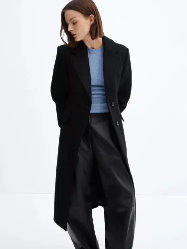 Mango Linda Wool Blend Tailored Coat, Black - Black - Female
