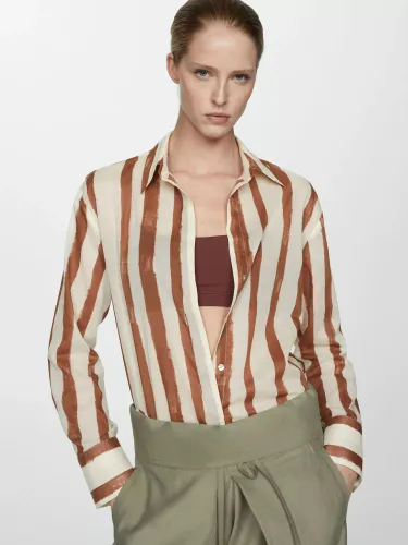 Mango Lineas Cotton Striped Shirt, Light Beige - Light Beige - Female
