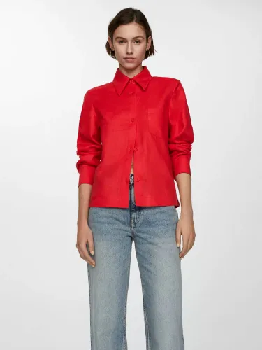 Mango Linen Shirt, Bright Red - Bright Red - Female