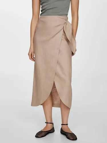 Mango Linen Wrap Midi Skirt, Grey - Grey - Female