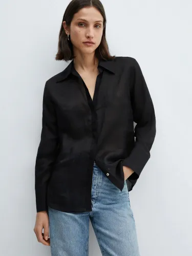 Mango Long Sleeve Satin Shirt - Black - Female