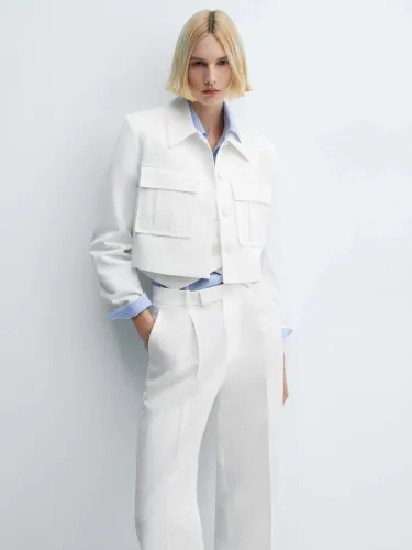 Mango Lugo Linen Blend Cropped Jacket, White - White - Female