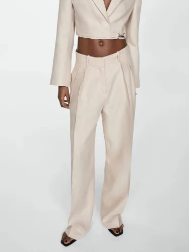 Mango Maena Linen Trousers, Pastel Grey - Pastel Grey - Female