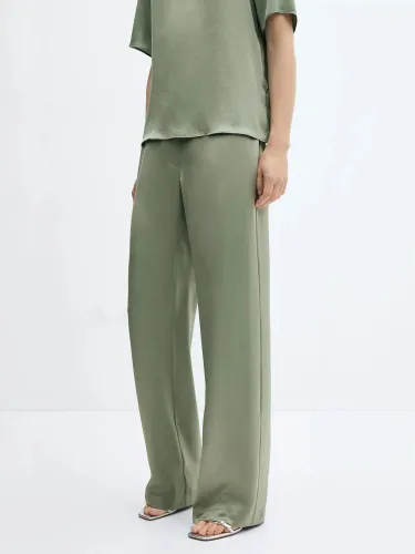 Mango Massim Satin Trousers, Green - Green - Female