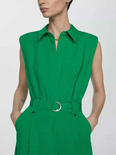Mango Matty Linen Blend Belted Jumpsuit - Green - Female