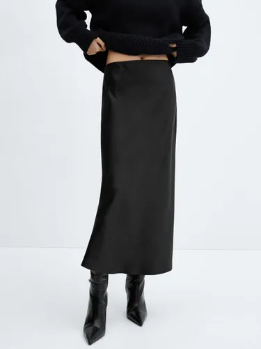 Mango Mia Satin Slip Midi Skirt - Black - Female
