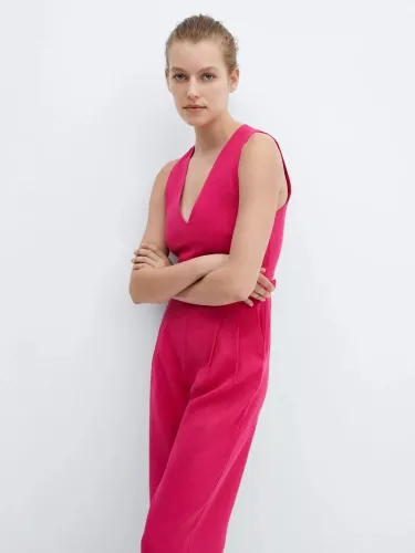 Mango Nan Linen Jumpsuit - Bright Pink - Female